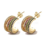 Golden Brass Micro Pave Cubic Zirconia Stud Earrings, Split Earrings, Colorful, 14x9mm(EJEW-B040-01B-G)