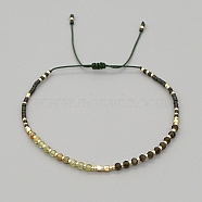 Natural Mixed Gemstone & Glass Seed Braided Bead Bracelets, Adjustable Bracelet, Dark Olive Green, No Size
(HR1333-8)
