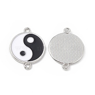 Alloy Connector Charms, with Enamel, Flat Round Links with Yin Yang Pattern, Black & White, Platinum, 24x18x1.5mm, Hole: 1.8mm(FIND-C019-07P)