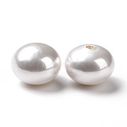 ABS Plastic Beads, Imitation Shell & Pearl, Half Drilled, Abacus, White, 15.5x12mm, Hole: 1.4mm(FIND-A013-10A)