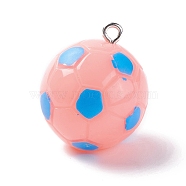 Opaque Resin Pendants, with Platinum Plated Iron Loops, Football, Pink, 24.5x21.5mm(RESI-I042-01F)
