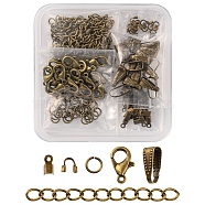 DIY Jewelry Making Finding Kit, Including Zinc Alloy Lobster Claw Clasps, Iron Jump Rings & Ends Chains & Crimp Ends, Brass Snap on Bails & Wire Guardian, Antique Bronze, 5~50x3~4x1~6mm, Hole: 0.5~1.2mm, 200Pcs/box(DIY-YW0006-19)