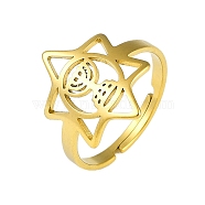 304 Stainless Steel Adjustable Rings for Women, Hexagram, Real 18K Gold Plated, 18mm, Inner Diameter: 18mm(RJEW-M008-03G)