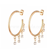 304 Stainless Steel Dangle Stud Earrings, Half Hoop Earrings, with Brass Rhinestone Charms and Ear Nuts, Golden, 39x33x2mm, Pin: 0.8mm(EJEW-JE04152)