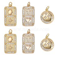 6Pcs 3 Styles Brass Micro Pave Clear Cubic Zirconia Pendants, Nickel Free, with Jump Rings, Mixed Shapes, Real 18K Gold Plated, 2pcs/style(ZIRC-SZ0001-21)