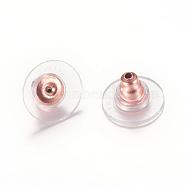 304 Stainless Steel Bullet Clutch Earring Backs, with Plastic Pads, Ear Nuts, Rose Gold, 12x12x6mm, Hole: 1mm, Fit For 0.6~0.8mm Pin(STAS-T004-10RG)