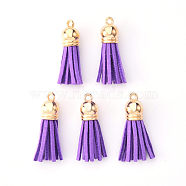 Faux Suede Tassel Pendant Decorations, with CCB Plastic Cord Ends, Light Gold, Blue Violet, 33~35x10mm, Hole: 2.5mm(FIND-R095-024LG)