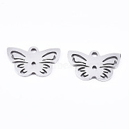 201 Stainless Steel Charms, Laser Cut, Butterfly, Stainless Steel Color, 9x14x1mm, Hole: 1.4mm(STAS-T044-201P)