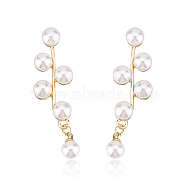 1 Pair ABS Plastic Imitation Pearl Beaded Leafy Branch Dangle Stud Earrings, Golden Alloy Jewelry for Women, White, 43x12.5mm, Pin: 0.6mm(EJEW-AN0001-51)