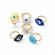 Lampwork Oval with Evil Eye Open Cuff Ring, Real 18K Gold Plated Brass Lucky Jewelry for Women, Lead Free & Cadmium Free, Mixed Color, US Size 6 1/4(16.7mm)(RJEW-I086-13G)