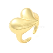 Brass Open Cuff Rings, Heart, Real 18K Gold Plated, US Size 6(16.5mm)(RJEW-R145-04G)