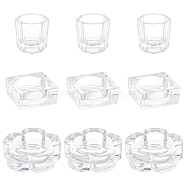 SUPERFINDINGS 9Pcs 3 Style Glass Dappen Dish/Lid Bowl Cup Crystal Dish, Mini Bowl Liquid Holder, Nail Art Manicure Accessories Container, Flower & Square & Octagon, Clear, 3.2~6.25x3.2~6.3x2.05~3.25cm, 3pcs/style(MRMJ-FH0001-15)