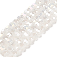 Faceted(32 Facets) Electroplate Glass Beads Strands, AB Color Plated, Imitation Jade, Round, White, 6x5mm, Hole: 1mm, about 100pcs/strand, 21 inch(X-EGLA-R017-6mm-1)
