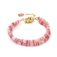 Dyed Natural Shell Multi-strand Bracelets, with Brass Cable Chains and Spring Ring Clasps, Golden, Pink, 8-1/4 inch(21cm)(BJEW-JB05256-01)