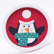 DIY Christmas Theme Diamond Painting Kits For Kids, Penguin Pattern Photo Frame Making, with Resin Rhinestones, Pen, Tray Plate and Glue Clay, Mixed Color, 19.7x1.6cm, Inner Diameter: 16.9cm(DIY-F073-02)