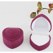 Valentine's Day Velvet Ring Storage Boxes, Heart Shaped Single Ring Gift Case, Pale Violet Red, 4.8x4.8x3.5cm(PW-WG79222-04)