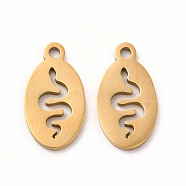 201 Stainless Steel Charms, Oval with Hollow Out Snake, Golden, 14.5x7.5x1mm, Hole: 1mm(STAS-E188-02G)