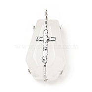 Natural Quartz Crystal Pendants, Rock Crystal Pendants, Polygon Charm, with Stainless Steel Color Cross 304 Stainless Steel Findings, 38x19.5x9.5mm, Hole: 2.5mm(G-C246-01A-P)