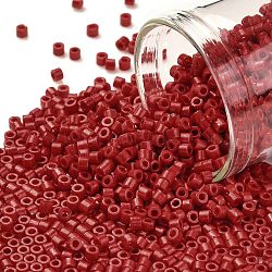 Cylinder Seed Beads, Opaque Colours Luster, Uniform Size, Red, 2x1.5mm, Hole: 0.8mm, about 888pcs/10g(X-SEED-H001-H19)
