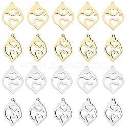 DICOSMETIC 20PCS 2 Colors 201 Stainless Steel Pendants, Heart with Mother and Child, For Mother's Day, Golden & Stainless Steel Color, 24x17x1mm, Hole: 1.5mm, 10pcs/color(STAS-DC0004-13)