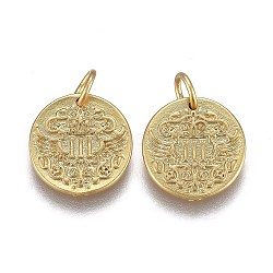 Brass Charms, Long-Lasting Plated, Cadmium Free & Lead Free, Flat Round, Golden, 13x1.5mm, Hole: 3mm(KK-H740-18G)