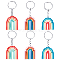 6Pcs 3 Colors Colorful Rainbow Polymer Clay Pendant Keychain, for Car Key Ring Women's Bag Pendant Accessories, Mixed Color, 9.5~9.8cm, 2pcs/color(KEYC-FG0001-10)