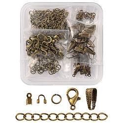 DIY Jewelry Making Finding Kit, Including Zinc Alloy Lobster Claw Clasps, Iron Jump Rings & Ends Chains & Crimp Ends, Brass Snap on Bails & Wire Guardian, Antique Bronze, 5~50x3~4x1~6mm, Hole: 0.5~1.2mm, 200Pcs/box(DIY-YW0006-19)