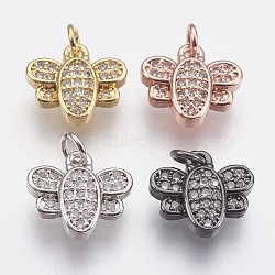 Brass Micro Pave Cubic Zirconia Charms, Butterfly, Mixed Color, 10.5x11.5x3mm, Hole: 1.4mm(ZIRC-F084-14)