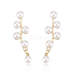 1 Pair ABS Plastic Imitation Pearl Beaded Leafy Branch Dangle Stud Earrings, Golden Alloy Jewelry for Women, White, 43x12.5mm, Pin: 0.6mm(EJEW-AN0001-51)