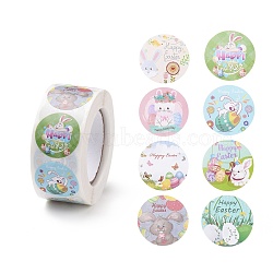 8 Patterns Easter Theme Self Adhesive Paper Sticker Rolls, with Rabbit Pattern, Round Sticker Labels, Gift Tag Stickers, Mixed Color, Easter Theme Pattern, 25x0.1mm, 500pcs/roll(DIY-C060-03P)