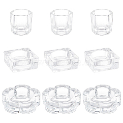 SUPERFINDINGS 9Pcs 3 Style Glass Dappen Dish/Lid Bowl Cup Crystal Dish, Mini Bowl Liquid Holder, Nail Art Manicure Accessories Container, Flower & Square & Octagon, Clear, 3.2~6.25x3.2~6.3x2.05~3.25cm, 3pcs/style(MRMJ-FH0001-15)