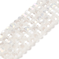 Faceted(32 Facets) Electroplate Glass Beads Strands, AB Color Plated, Imitation Jade, Round, White, 6x5mm, Hole: 1mm, about 100pcs/strand, 21 inch(X-EGLA-R017-6mm-1)