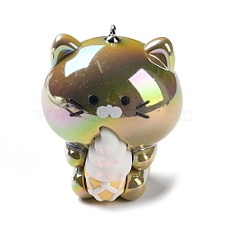 Acrylic Pendants, Cat Shape with Silicone Ice Cream Charms, with Iron Loops, Camel, 44.5~45x38x35mm, Hole: 1.6mm(MACR-M039-02C)