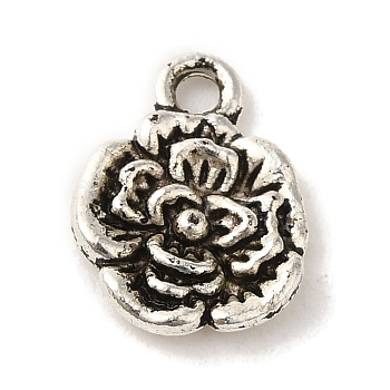 Tibetan Style Alloy Pendants, Cadmium Free & Lead Free, Flower Charms, Antique Silver, 13x10.5x2mm, Hole: 1.8mm