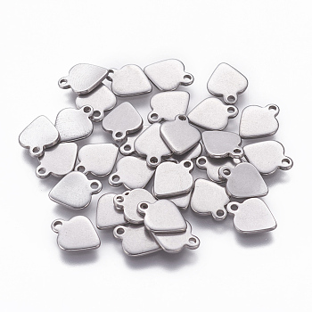 201 Stainless Steel Pendants, Stamping Blank Tag, Heart, Stainless Steel Color, 10x7x1mm, Hole: 1mm