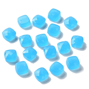 Glass Beads, Faceted, Square, Half Drilled, Dodger Blue, 9.5x9.5x5mm, Hole: 1mm