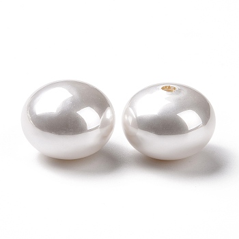 ABS Plastic Beads, Imitation Shell & Pearl, Half Drilled, Abacus, White, 15.5x12mm, Hole: 1.4mm
