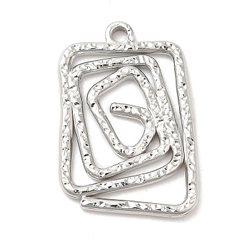 304 Stainless Steel Pendants, Rectangle Charm, Stainless Steel Color, 28x19x1.8mm, Hole: 1.8mm