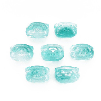Two Tone Transparent Spray Painted Glass Beads, Bear, Medium Turquoise, 10x13x8.5mm, Hole: 1mm