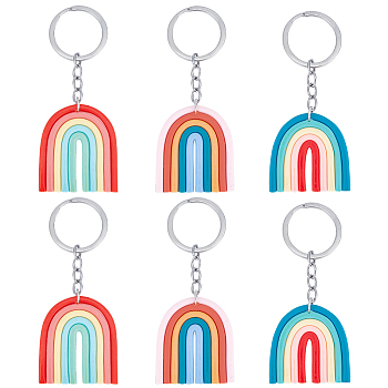 6Pcs 3 Colors Colorful Rainbow Polymer Clay Pendant Keychain, for Car Key Ring Women's Bag Pendant Accessories, Mixed Color, 9.5~9.8cm, 2pcs/color