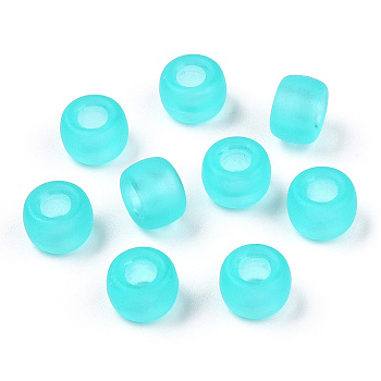 Transparent Plastic Beads, Frosted, Barrel, Cyan, 9x6mm, Hole: 3.8mm, about 1900pcs/500g