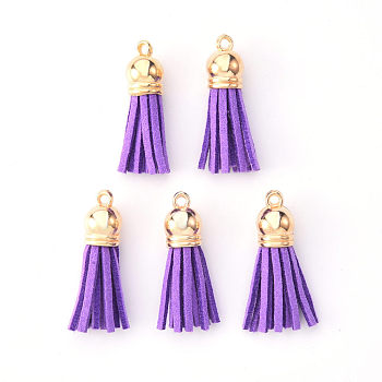 Faux Suede Tassel Pendant Decorations, with CCB Plastic Cord Ends, Light Gold, Blue Violet, 33~35x10mm, Hole: 2.5mm