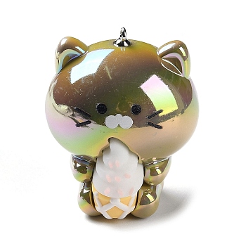Acrylic Pendants, Cat Shape with Silicone Ice Cream Charms, with Iron Loops, Camel, 44.5~45x38x35mm, Hole: 1.6mm