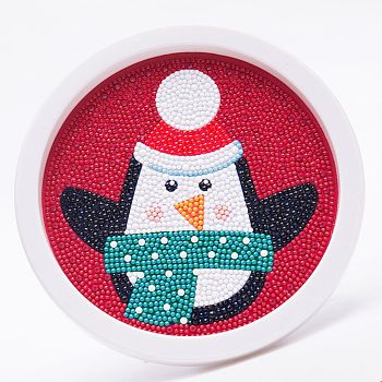 DIY Christmas Theme Diamond Painting Kits For Kids, Penguin Pattern Photo Frame Making, with Resin Rhinestones, Pen, Tray Plate and Glue Clay, Mixed Color, 19.7x1.6cm, Inner Diameter: 16.9cm