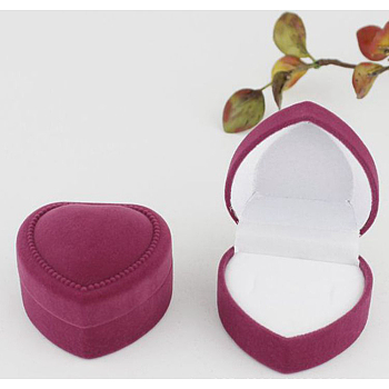 Valentine's Day Velvet Ring Storage Boxes, Heart Shaped Single Ring Gift Case, Pale Violet Red, 4.8x4.8x3.5cm