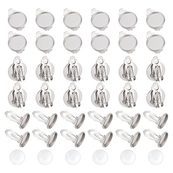 DIY Blank Dome Flat Round Earring Making Kit, Including 201 Stainless Steel Clip-on Earring Settings, Glass Cabochon, Stainless Steel Color, 100Pcs/box