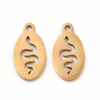 201 Stainless Steel Charms, Oval with Hollow Out Snake, Golden, 14.5x7.5x1mm, Hole: 1mm