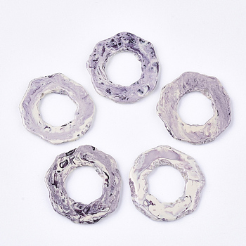 Half Drilled Resin Beads, For Pendants Making, Imitation Gemstone Slices, Ring, Medium Purple, 46~48x43~44x4~5mm, Half Hole: 1mm