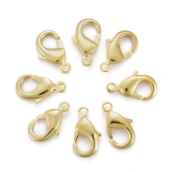 Brass Lobster Claw Clasps, Parrot Trigger Clasps, Cadmium Free & Nickel Free & Lead Free, Golden, 15x8x3mm, Hole: 2mm