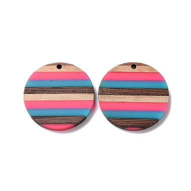 Colorful Flat Round Resin+Wood Pendants